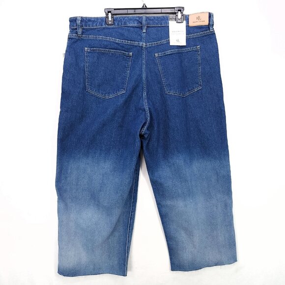 Lauren Ralph Lauren Cropped Jeans Women's Pants 20W Ombre Blue Wide Leg Raw Hem - Picture 2 of 16
